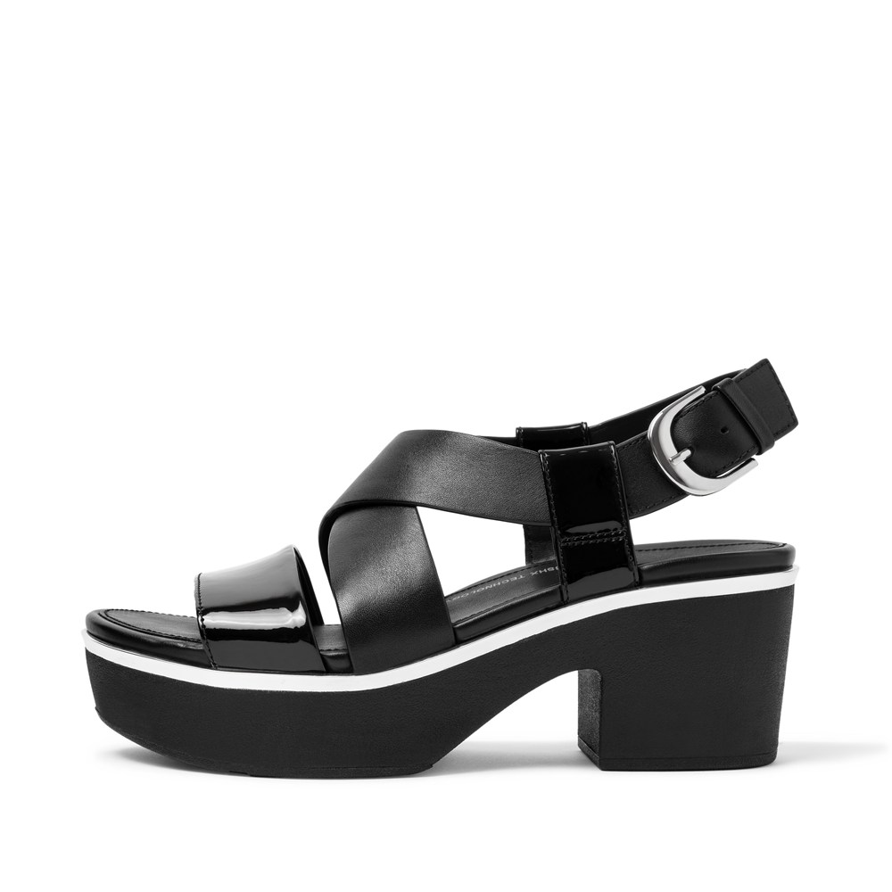Fitflop Womens Platforms - Pilar Patent-mix Back-strap - Black - 694-OJDFCS